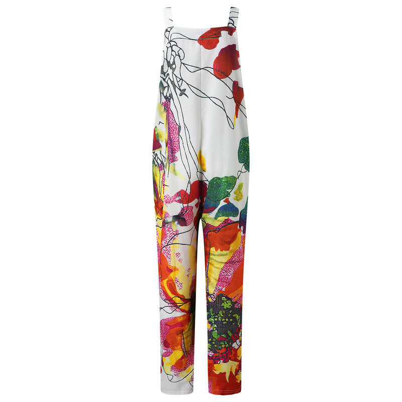 Macacões boêmio para mulheres listra macacão feminino snowsuit feminino macacão de bolso de impressão casual longo playsuit espaguete cinta