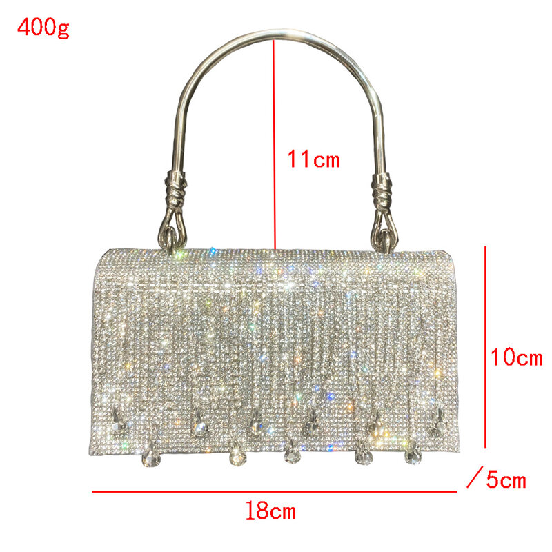 Evening bag Handle Rhinestones silver Crystal Bling Top Handle Bags for Women Purses and Handbags Luxury Designer Women's bag