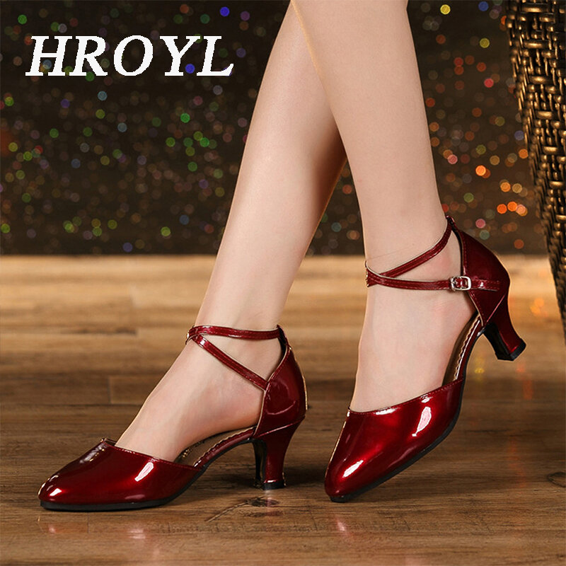 HROYL-zapatos de baile latino para mujer y niña, calzado moderno con punta cerrada, suela de goma, para salón, Tango y Salsa