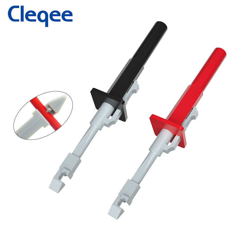 Cleqee P5006 2PCS Insulated Test Hook Clip Wire Piercing Probe with 4mm Socket Bulit-in High Qulity Spring DIY Tool
