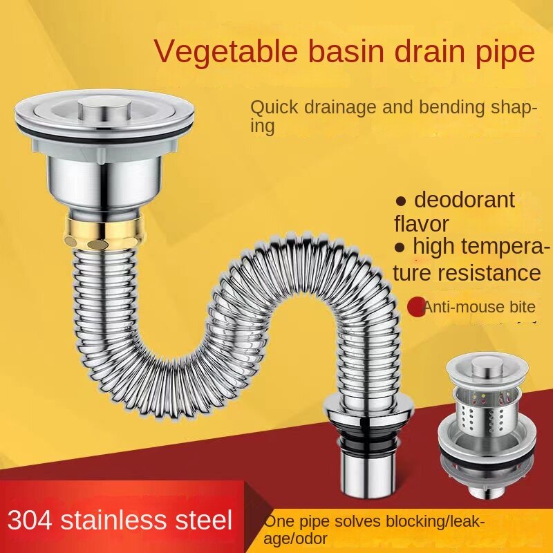 Kitchen 304 stainless steel sink under water pipe fittings sink sink drain pipe 0.4 0.6 0.8 1m 1.2m 1.5m