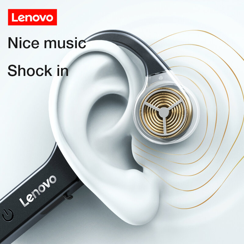 Lenovo x4 condução óssea bluetooth fone de ouvido esportes fone de ouvido à prova d' água sem fio fone de ouvido com microfone gancho tws baixo hifi estéreo