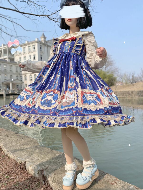 Japanese Kawaii Lolita Sweet Dress Marine Bear Jsk Sling Dress Cartoon Girls Women Summer Princess Dresses