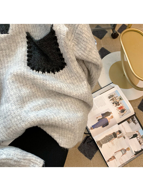 Женский трикотажный пуловер в стиле Харадзюку, свободный трикотажный мешковатый джемпер с длинным рукавом, свитер оверсайз, модель Y2K, 2022