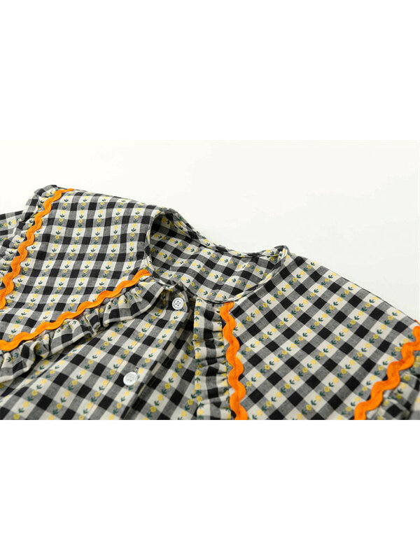 Camisas Vintage a cuadros para mujer, blusas elegantes de manga larga, holgadas con una hilera de botones para oficina, de primavera