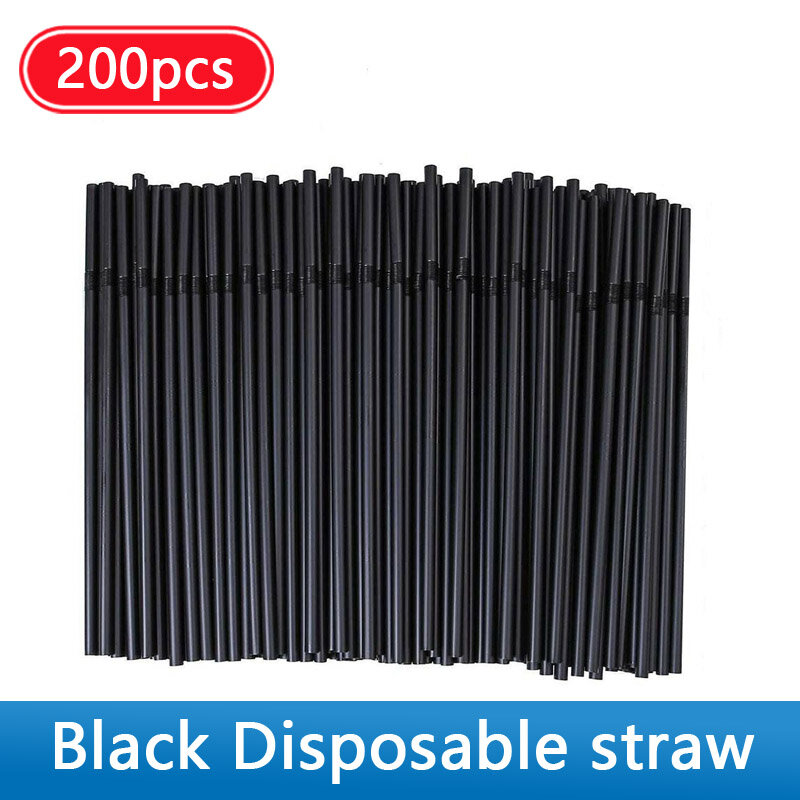 200Pcs Black Straws Plastic Cocktail Straw Elbow Disposable Straw Cutlery Tableware For Kitchen Beverage Accessories Plaatic