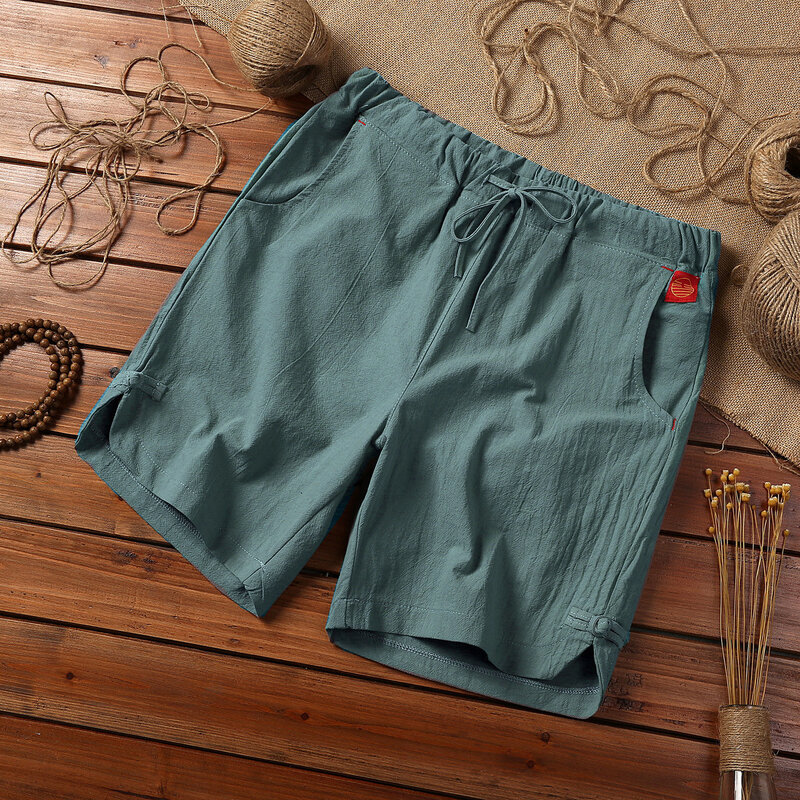Summer new Chinese style loose men's casual shorts men's hip hop shorts cotton hemp breathable drawstring shorts beach pants