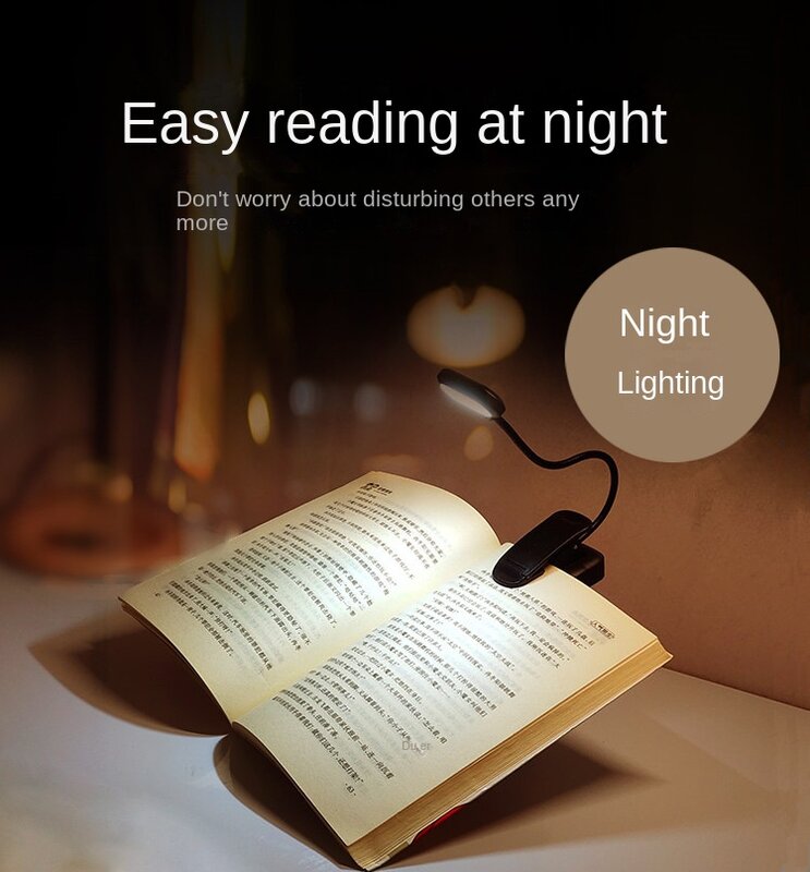 Миниатюрный перезаряжаемый светильник для чтения, лампа с 7 светодисветодиодный и легким зажимом, гибкая ночник для путешествий, спальни, к...