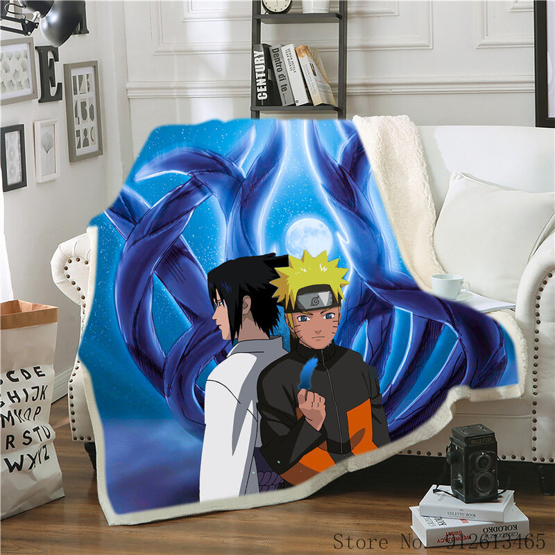 Manta de felpa 3D de Anime Ninja Uzumaki Uchiha Naruto, funda para sofá cama, ropa de cama doble individual, regalo para niños y niñas