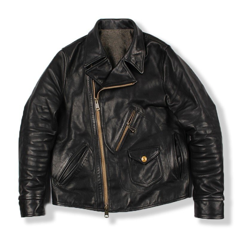 Giacche in pelle da uomo, giacca da moto classica vintage, alta qualità, pelle chiara, pelle di cavallo, giacca da uomo