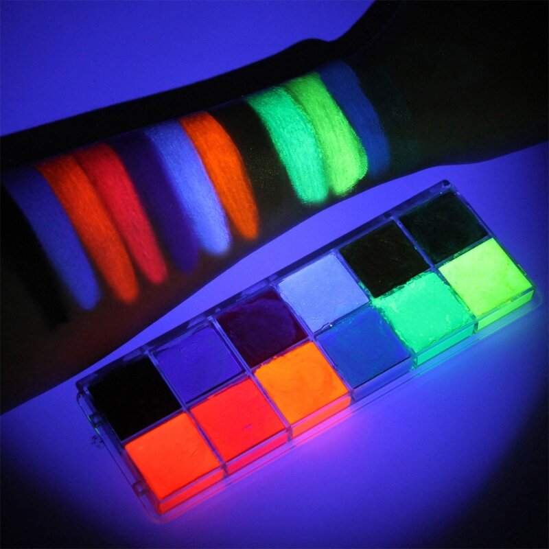 12 Color Fluorescent Body Paint Palette, Water Based Halloween Makeup Body Paint New Dropship