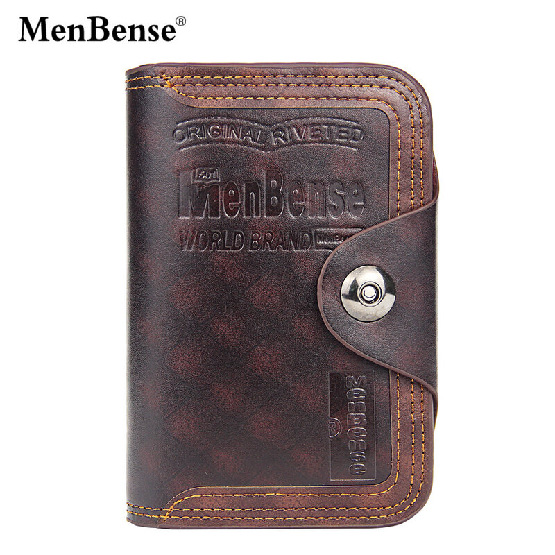 Vintage Men's Wallet Magnet Hook Three Fold Wallets for Man Made of Natural Leather Compartment Purse Men Famous Brand