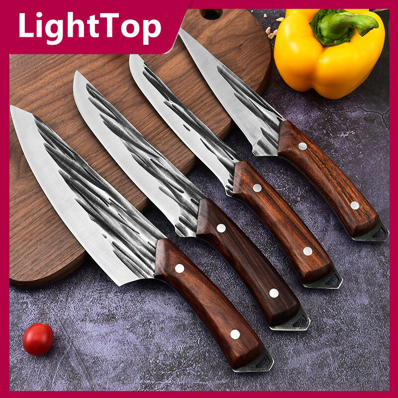 Набор кованых ножей ручной работы с деревянной ручкой, для приготовления пищи