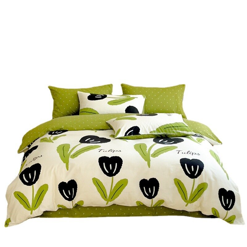 Biancheria da letto a quattro pezzi in cotone fresco, lenzuolo, copertura trapunta