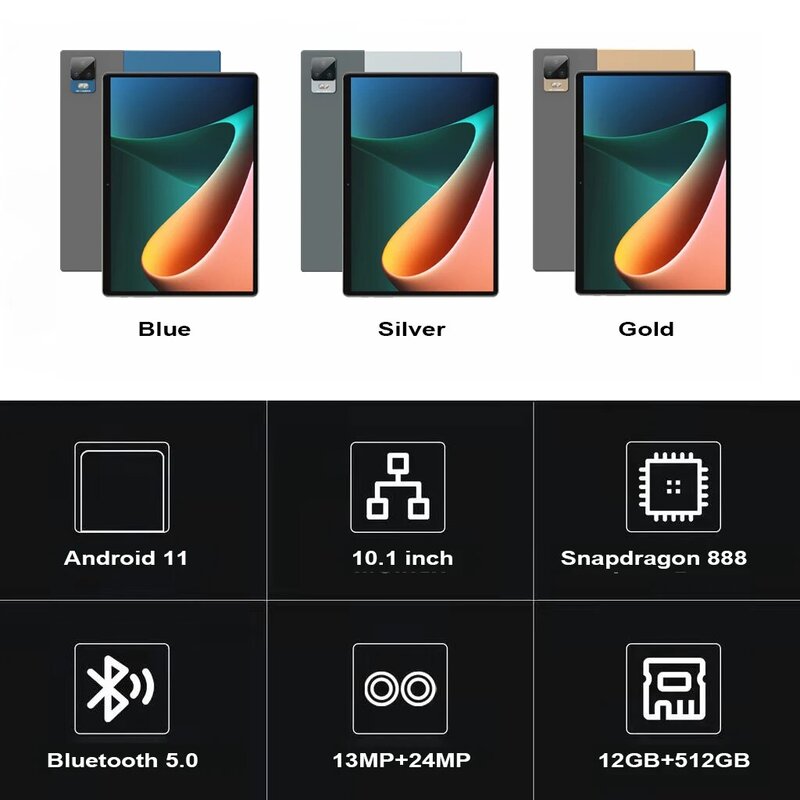 Tableta Global con Firmware Pad 5 Max, Android, Snapdragon 888, 10 pulgadas, 12GB, 512GB, Android 11, 8800mAh