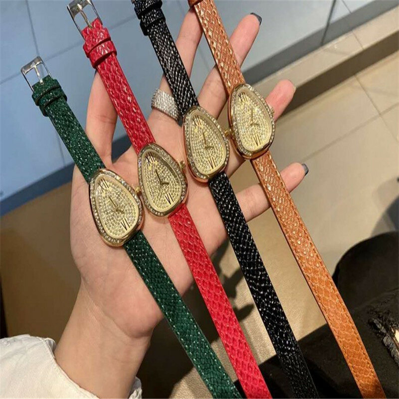 Marke Uhr Damen Mädchen Schlange Uhr Luxus Stil PU Leder Zwei-Schleife Band Quarz Uhr Schmuck Geschenk