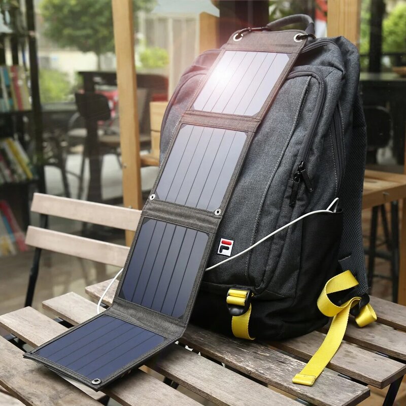 Ihoplix chargeur solaire pliant 14W sortie USB dispositifs portables panneaux solaires étanches pour iPad iPhone X Samsung Smartphones