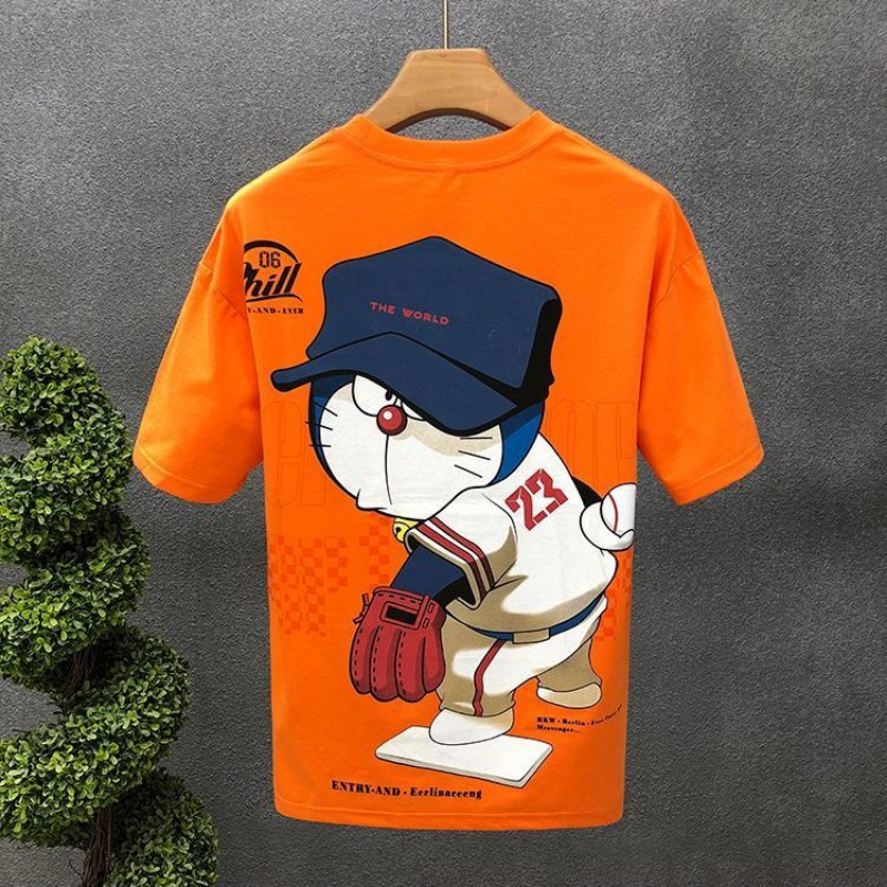 Doraemon Cute Kawaii Short Sleeve Cotton Cartoon Print Men's Round Neck T-Shirt Casual Fashion T-Shirt Couple Models Wholesale