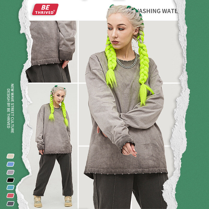 2022 Herfst Gradiënt Rand Sweatshirt Mannen Wassen Batik Lange Mouwen Retro High Street Casual Harajuku Streetwear Y2k Kleding