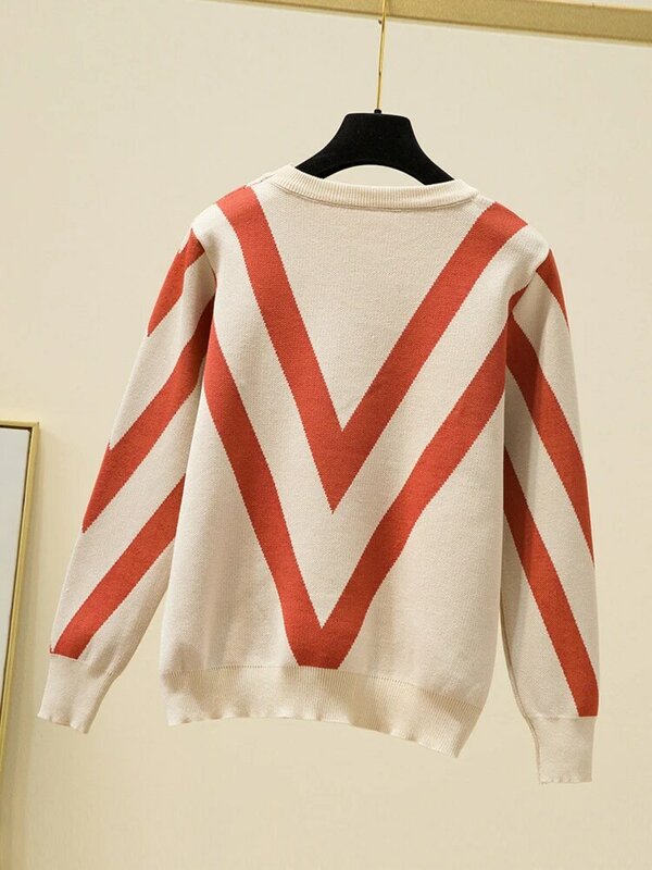 Suéter de punto para Mujer, Jersey de rayas holgado informal, Jersey de manga larga para Mujer, Jersey de punto Vintage para Mujer