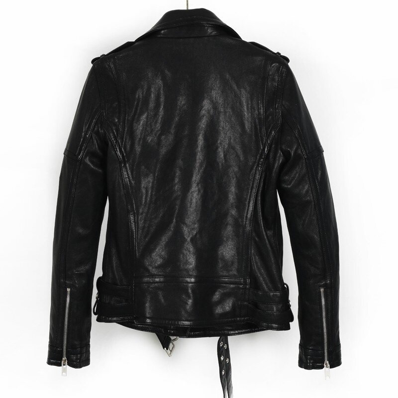 Куртка женская короткая мотоциклетная из натуральной кожи, кожаный жакет в стиле панк, черная красная, весна