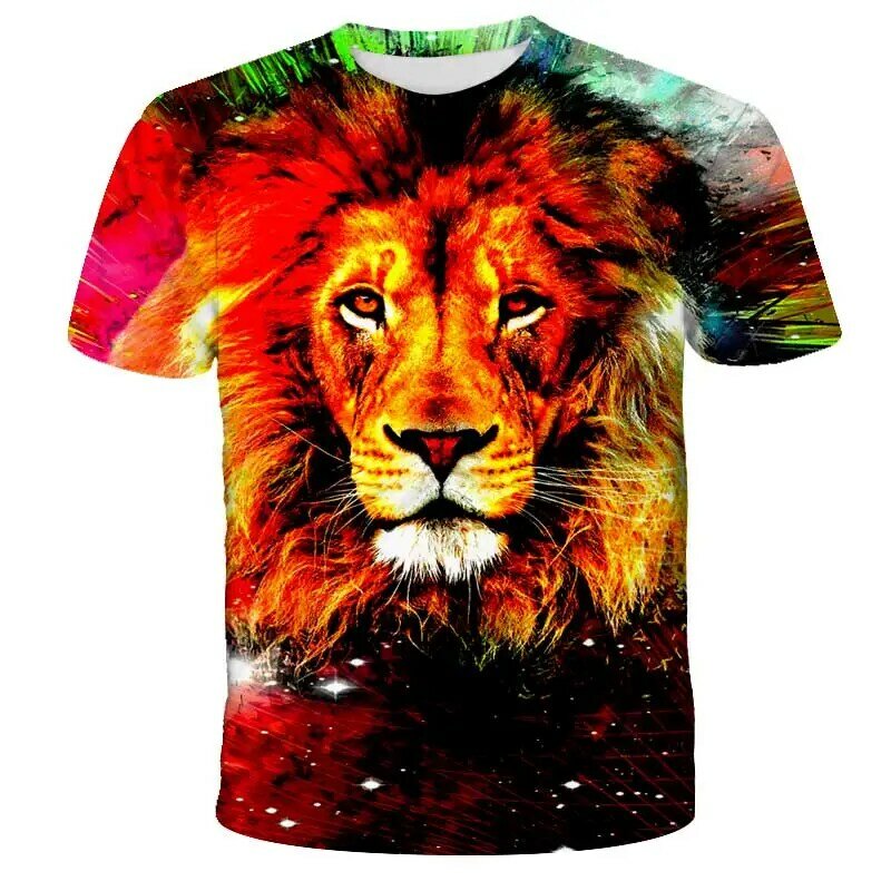 T-shirt à manches courtes pour hommes, femmes et enfants, imprimé de dessin animé Animal Lion et tigre en 3D, mode décontractée pour garçons et filles