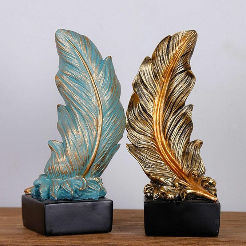 Creative Home Art Artcrafts Resin Home Decoration Feather Sculpture Desktop Ornament Feather Ornaments