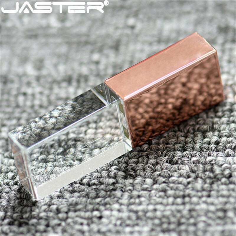 JASTER 2.0 Flash Drives 128GB Ouro Rosa 64GB USB + Caixa de Presente de Casamento de Cristal Pen Drive Memory Stick 32GB GB 8 16GB Pendrive Personalizado