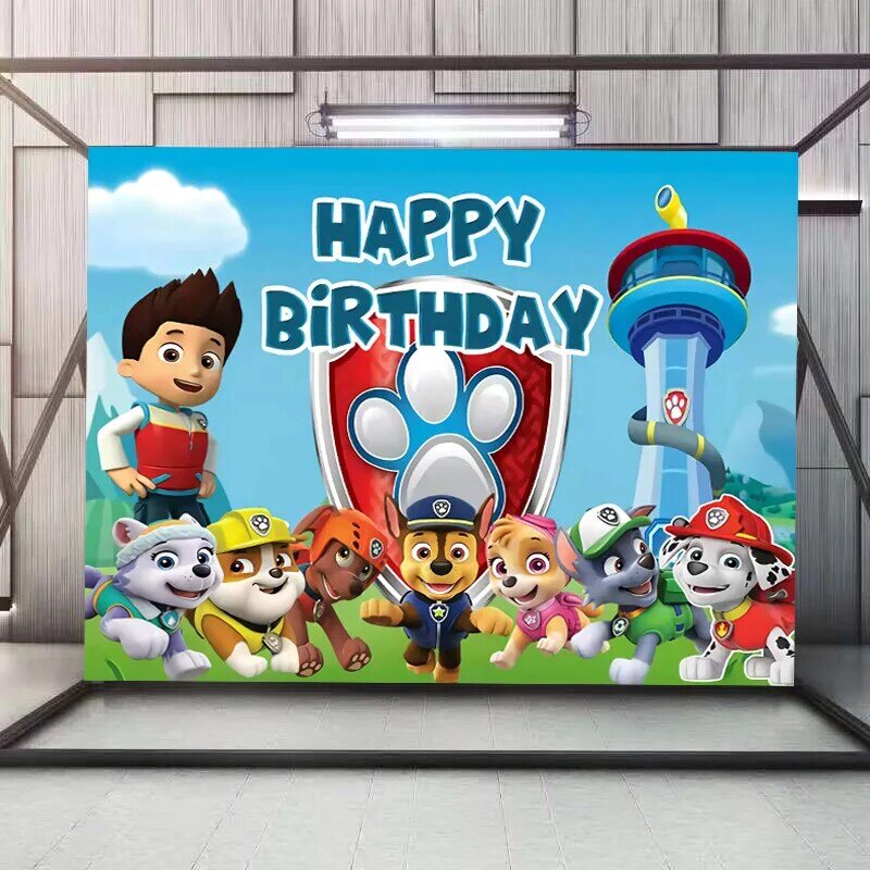 Fondo de dibujos animados de la Patrulla canina para niños, 150x210cm, fiesta de cumpleaños, fotografía, figura de Anime, cachorro, Patrulla