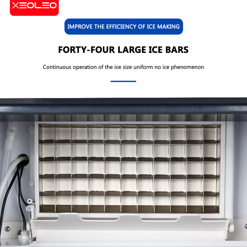 Xeoleo-máquina comercial de gelo, 50kg/24h, aço inoxidável, máquina de fazer gelo, 10kg de armazenamento para bolhas, chá/café/bar