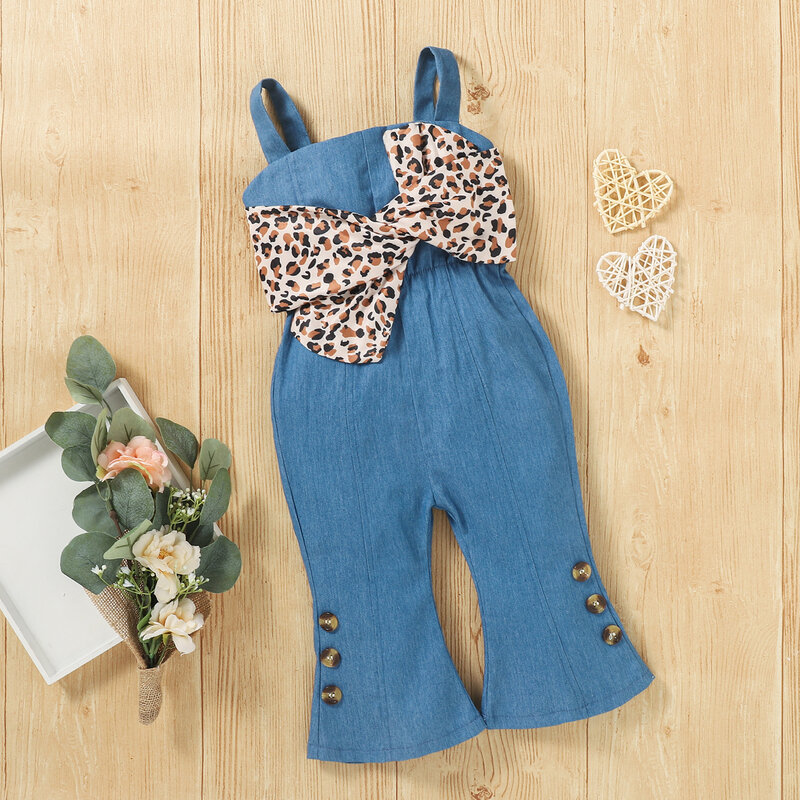 Cecepy – combinaison d'été pour vêtements bébé fille de 0 à 3 ans pantalon évasé imprimé léopard sans manches sangle élastique barboteuse
