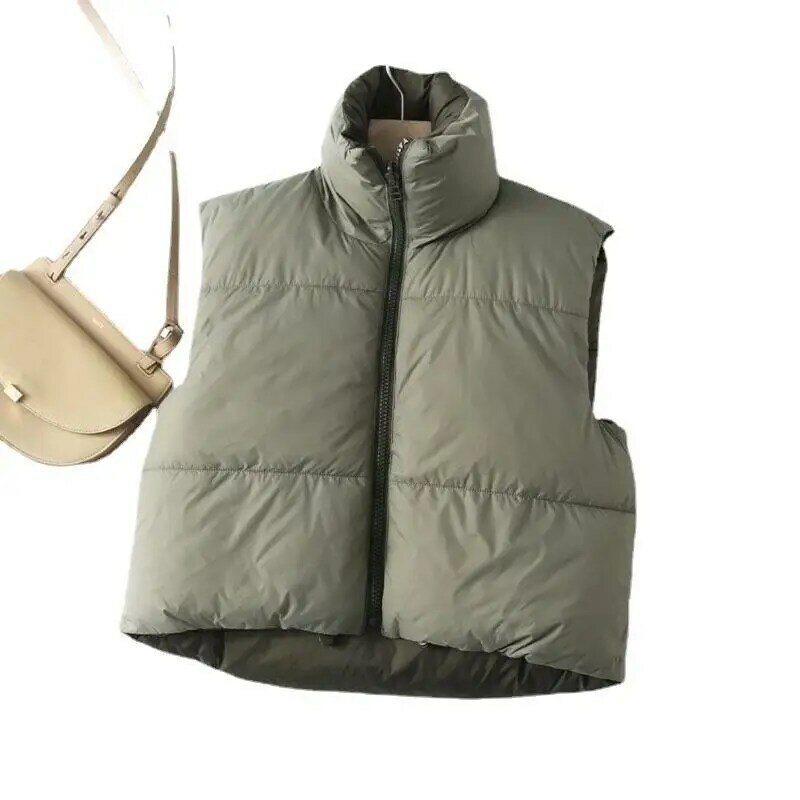 BM & ZA-하이넥 크롭트 조끼 캐주얼 민소매 재킷 여성용, 따뜻한 패션, 퍼프 조끼, 세련된 겨울 의상