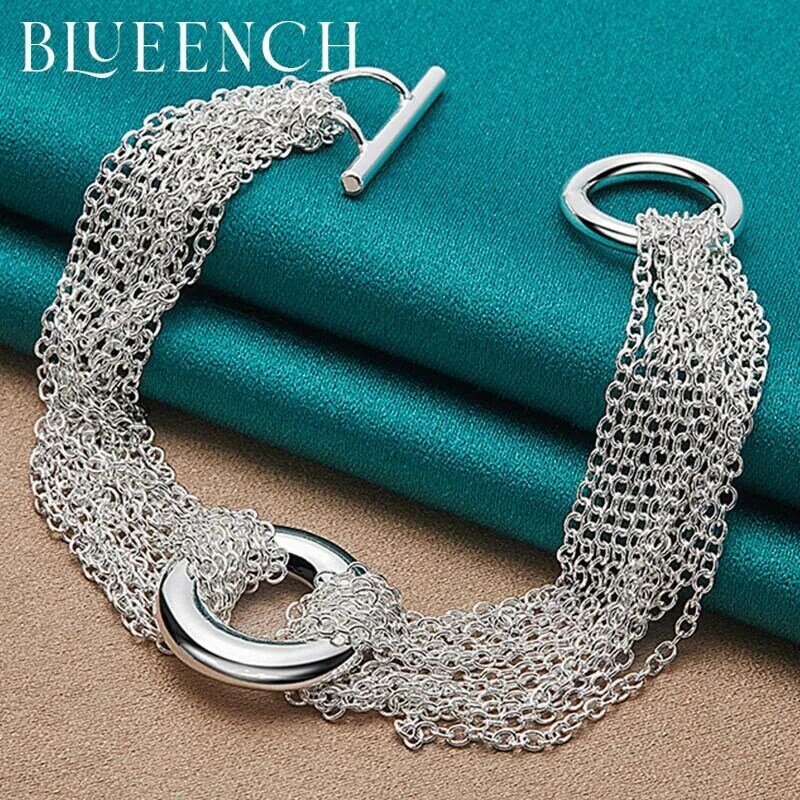 Blueench 925 prata esterlina multi corrente anel ot chain pulseira para senhoras personalidade europeia americana moda jóias