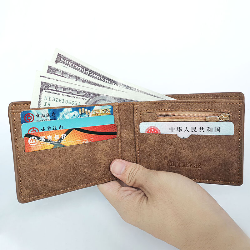 New Retro Men Leather Wallets Small Money Purses Design Dollar Price Top Men Thin Wallet With Coin Bag Zipper