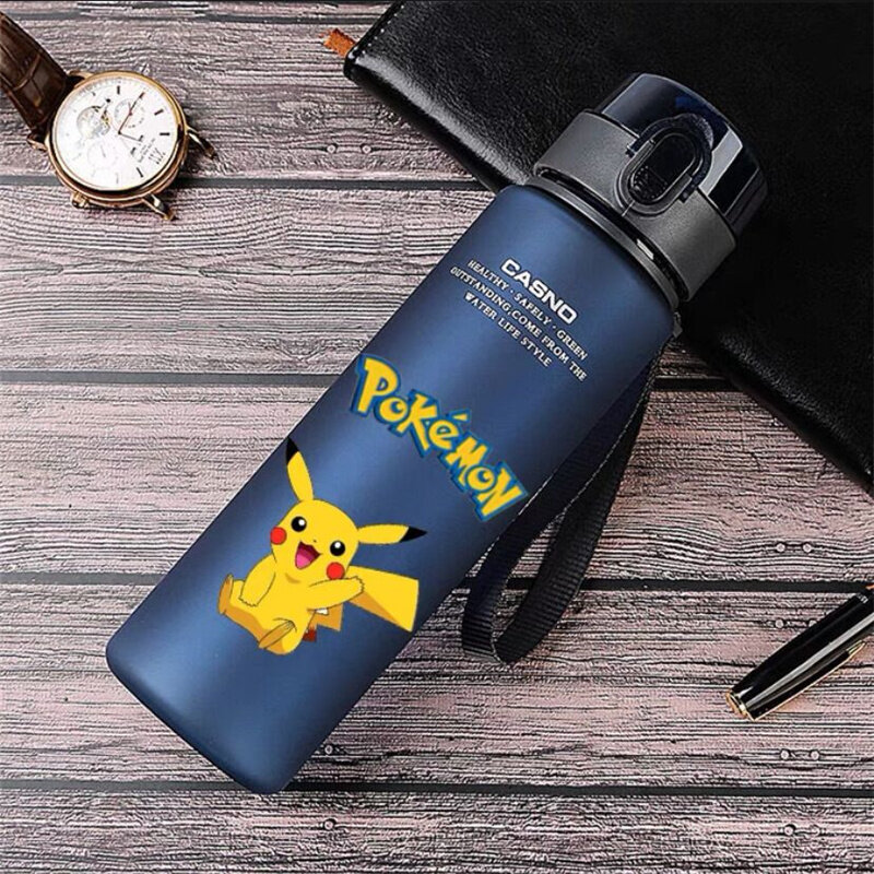 Botella de agua de Pikachu Pokemon para hombre y mujer, botella de agua portátil de plástico con pajita para deportes al aire libre, dibujos animados, 400ml/560ml