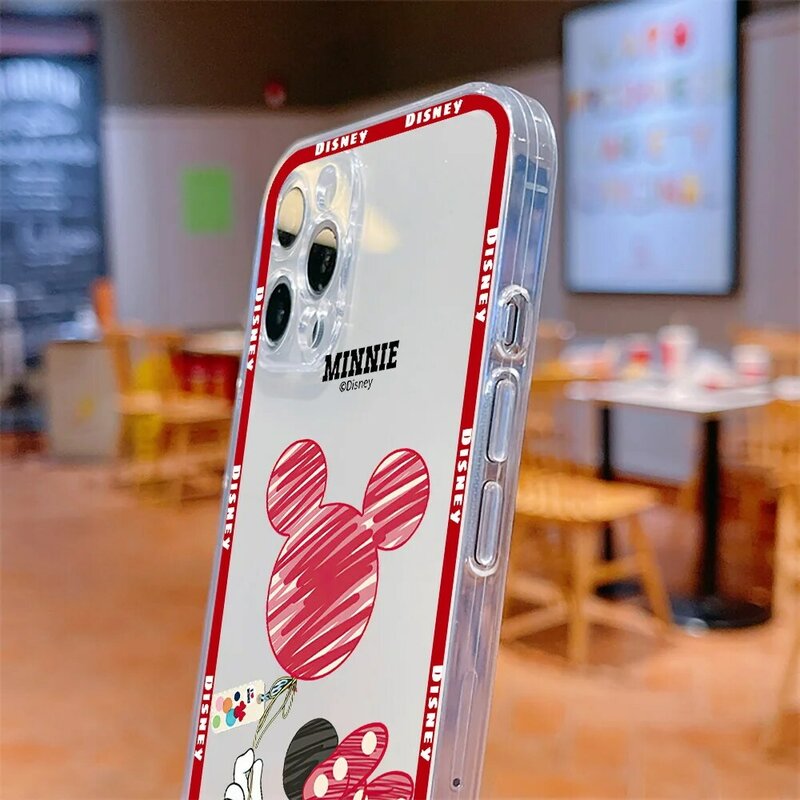 Balo Trong Tay Mickey Minnie Ốp Lưng Điện Thoại iPhone 11 12 13 14 Pro Mini X XR XS Max 6 7 8 Plus Silicone Mềm Mại Trong Suốt Bao Coque