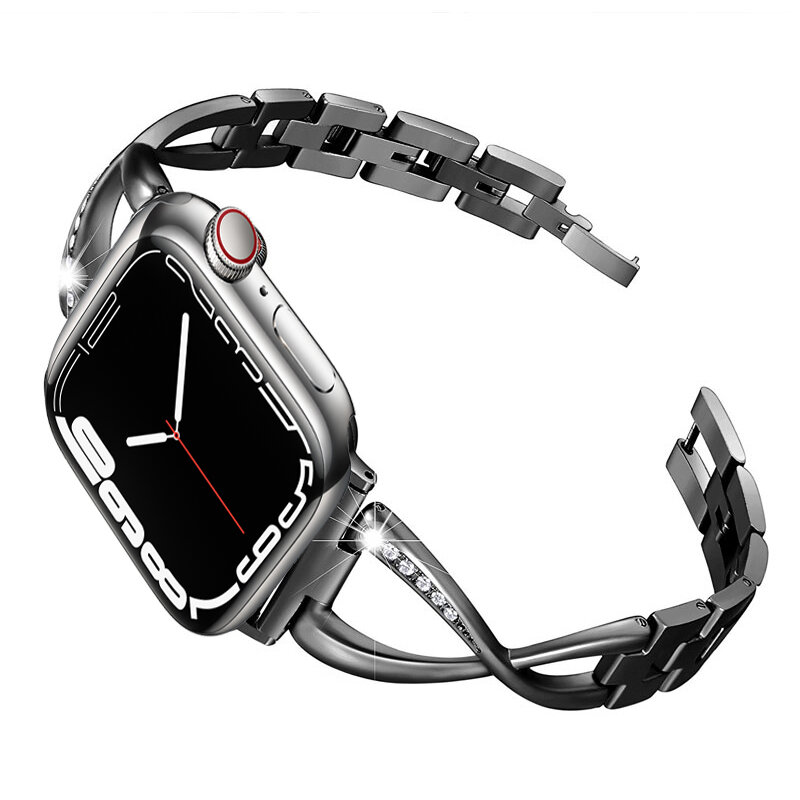 Diamond For Apple Watch Band Series 45mm 41mm 42mm 38mm 44mm 40mm Stainless Steel strap Iwatch 7 6 5 4 3 SE Wrist Bracelet belt