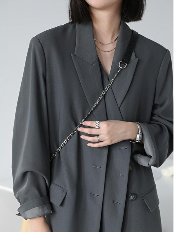 Autumn and winter new Korean trench coat women's classic college style single breasted loose fitting medium length trench coat