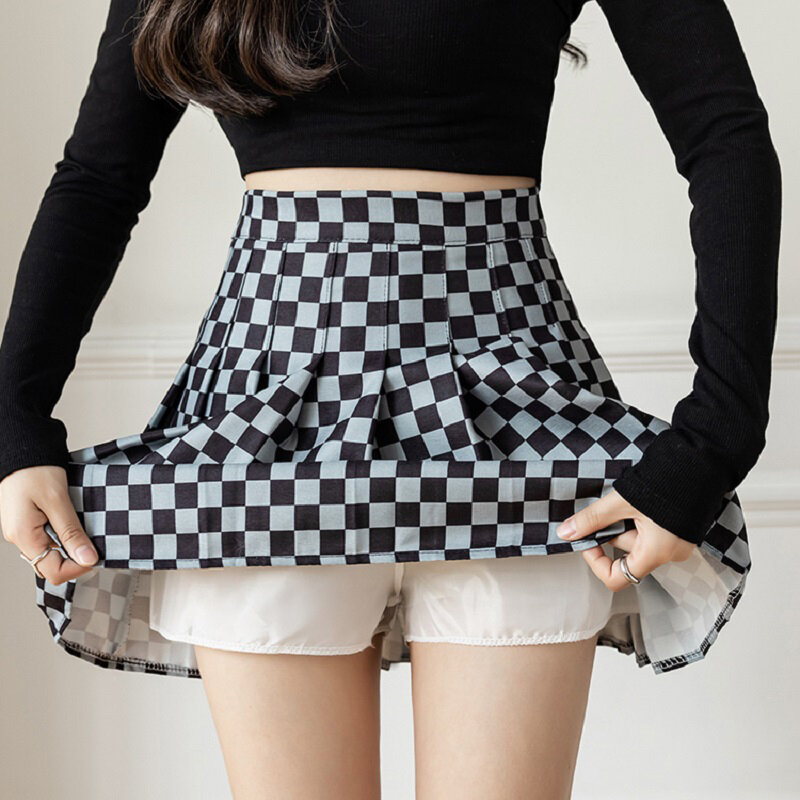 Wisher & Tong-minifalda Vintage A cuadros para mujer, faldas plisadas de cintura alta A la moda, estilo coreano, para el verano, 2022