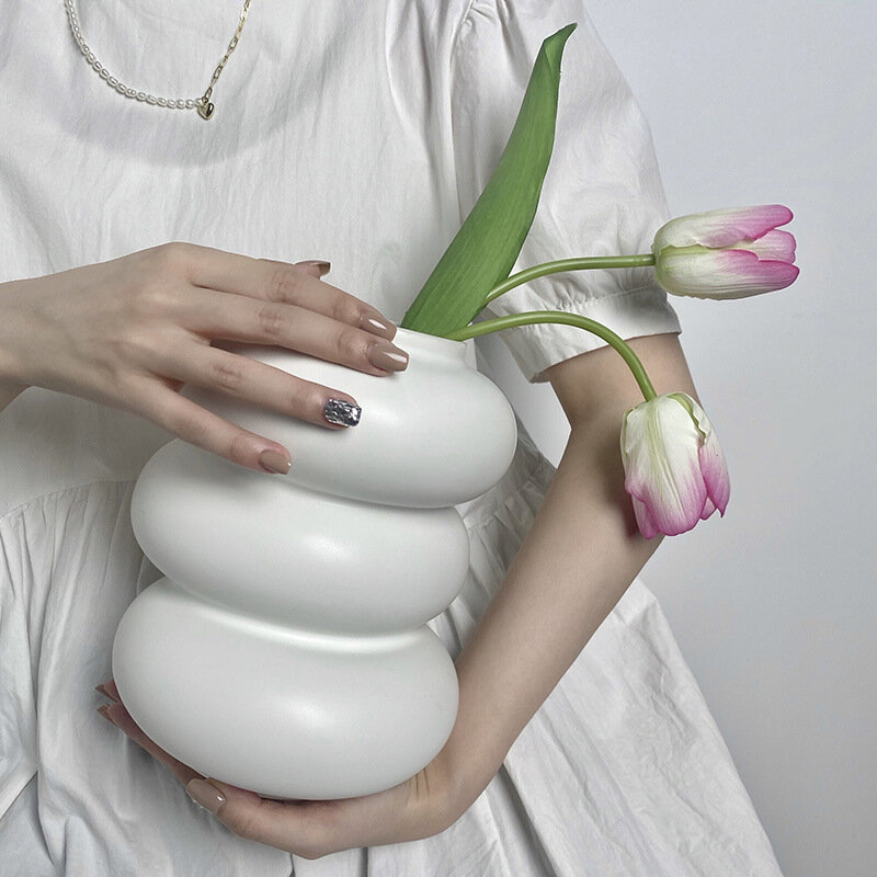 水耕栽培用の白いセラミック花瓶,クリエイティブなドーナツ型の花瓶,家の装飾,花の道具