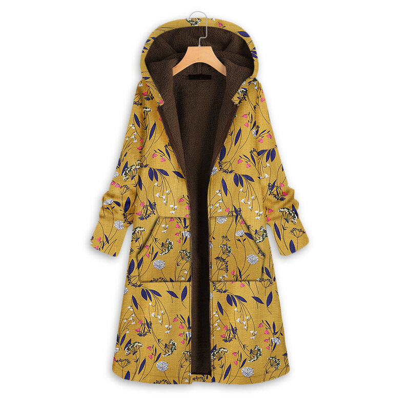 Abrigo Vintage para mujer, Chaqueta larga con estampado de estilo étnico, cálida, con bolsillo, holgada, invierno, 2022