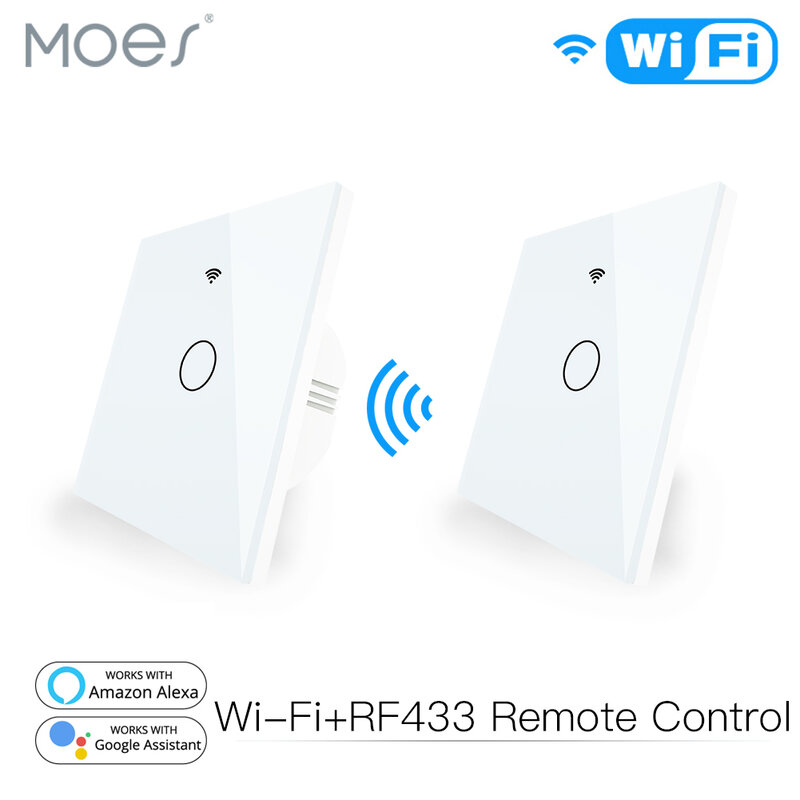 WiFi Smart Glass Panel Touch Switch RF433 Transmitter Wall Panel 1/2/3 Gang Remote Control Switch Works with Alexa Google Home
