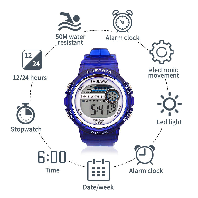 Electronic Watch For Kids Children Dial Life Waterproof Multi-Function Luminous Alarm Clocks Watch For Boys And Girls