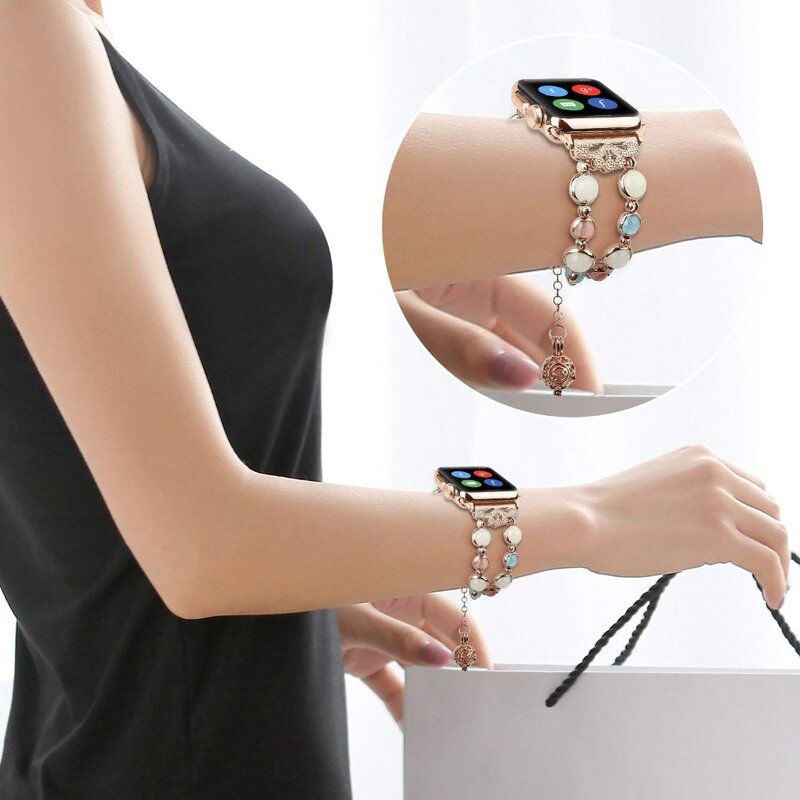 Pulseira para apple watch band 45mm 41mm 44mm 40mm iwatch série 3 2 1 42mm 38mm ágata luminosa mulher pérola pulseira cinto