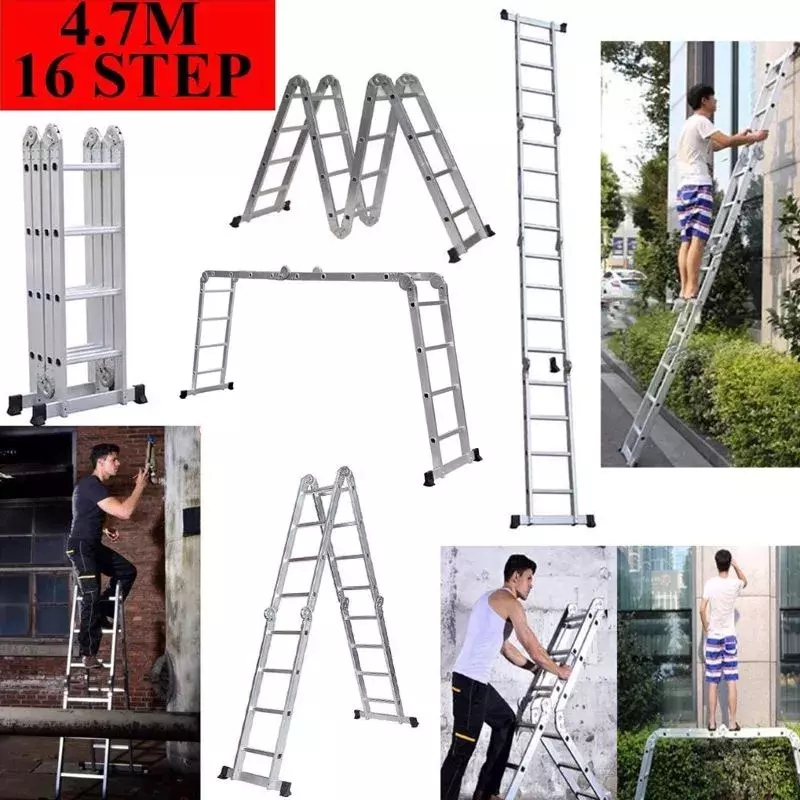 4.1/4.7/5M Telescopische Ladder Extension Ladder Opvouwbare Purpose Aluminium Heavy Duty Ladder Repareren Tool Hwc