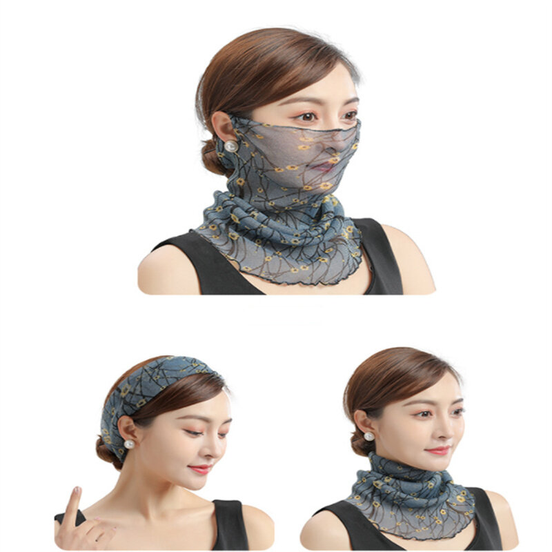 Fashion Face Cover Masks Women Silk Bib Neck Cover Sun Protection Hanging Ear Veil Summer Scarf Mesh Headband
