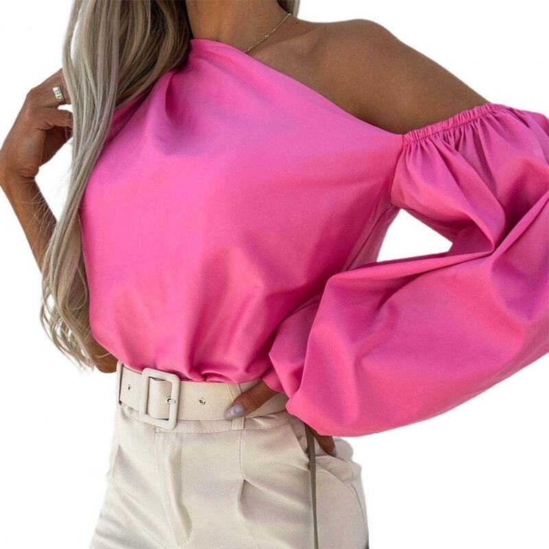 4 Sizes Women Blouse New 2022 Casual Irregular Pure Color Off-The-Shoulder Pullover Single Shoulder Casual Top Women Clothes