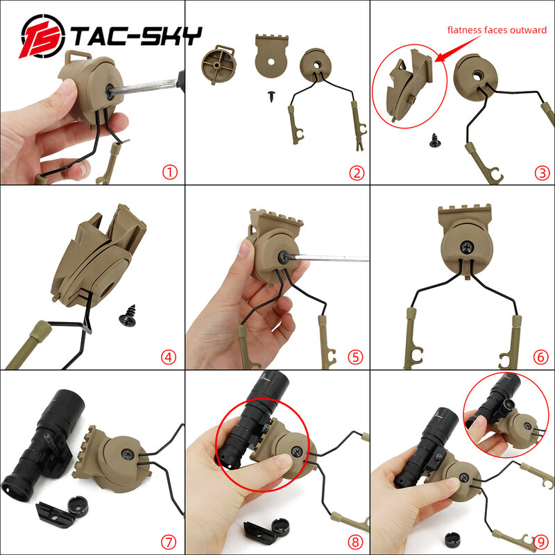 Ts TAC-SKY acessórios de montagem de luz tática para peltor tactical headset comtac arco adaptador ferroviário capacete de montagem