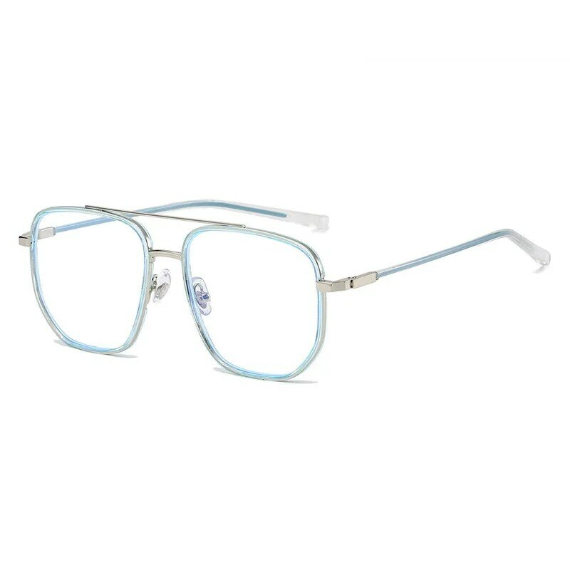 Duplo Feixe de Óculos de Armação de Metal dos homens Grande Quadro 0 Poligonal Anti-Luz Azul Óculos de Miopia das Mulheres-0.5-1.0-1.5-2.0-5.5-6.0
