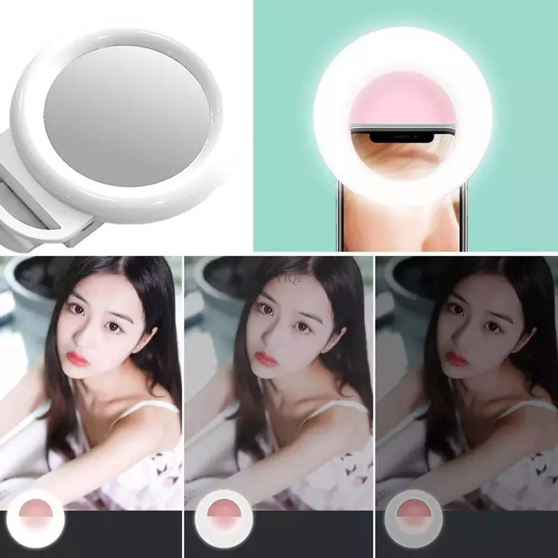 Universal LED Selfie Ring Fill Light Clip Dimmable Led Ring Lamp Photography With Mirror For Beauty Makeup Video Live